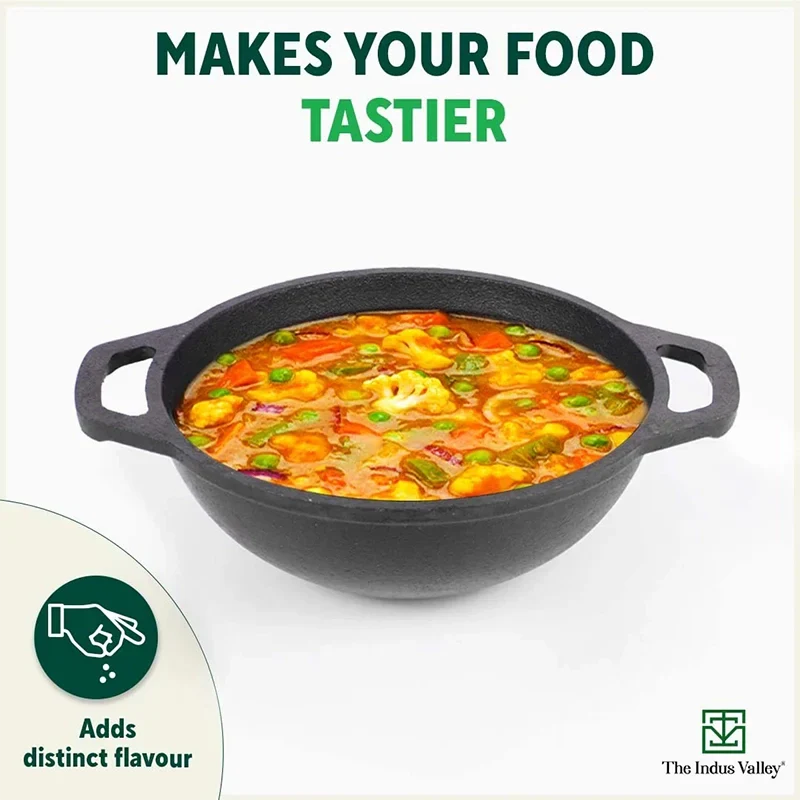The Indus Valley CASTrong Cast Iron Cookware Set: Tawa+ Kadai (Wok model), Kitchen Set for Home, Pre-seasoned, 100% Pure, Toxin-free, Tadka Pan | Grocsy