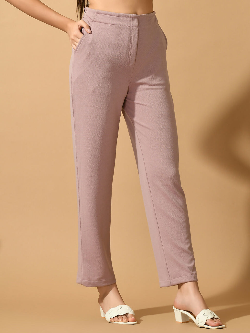 Myshka Women's Lavender Straight Fit Party Trouser | Grocsy
