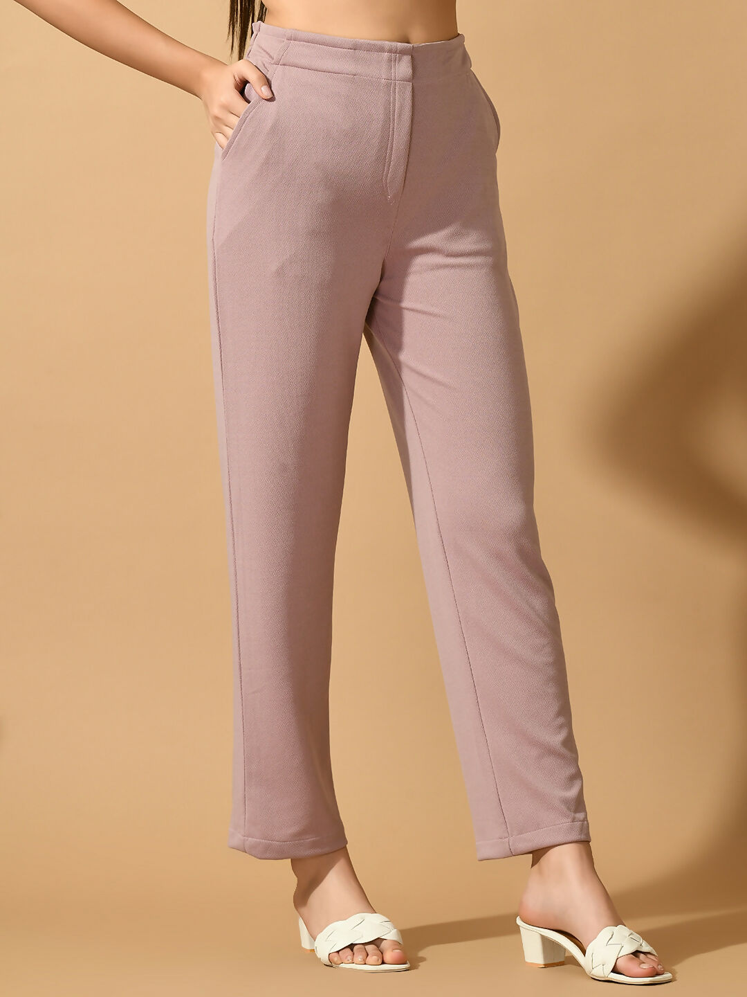 Myshka Women's Lavender Straight Fit Party Trouser | Grocsy