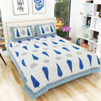 Queen Size 90x108 Inches Jaipuri Sanganeri Print Flat Bed Sheet Bedspread with 2 Pillowcases | Grocsy