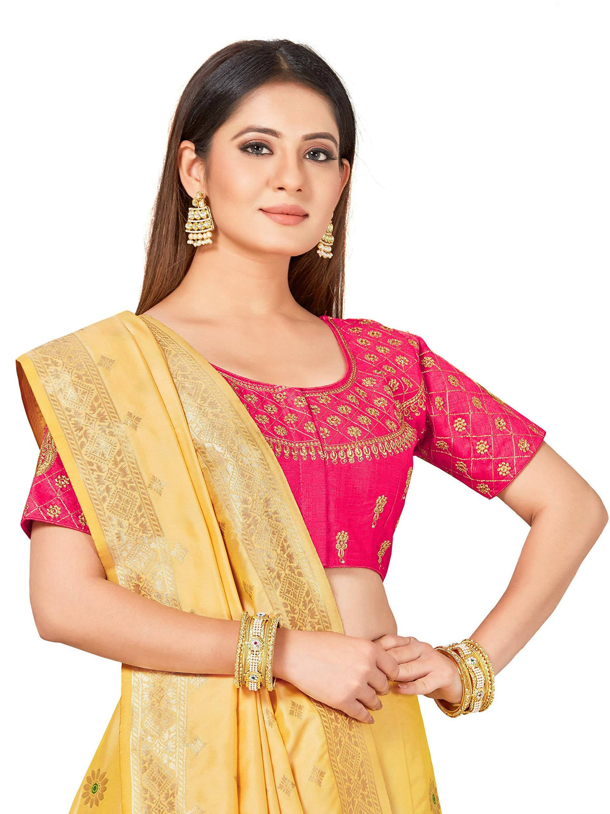 Mimosa Women's Semi-Stitched Art Silk Yellow Lehenga Choli with Dupatta | Grocsy