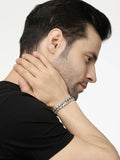 NVR Men Silver-Plated Stainless Steel American Diamond Studded Link Bracelet | Grocsy