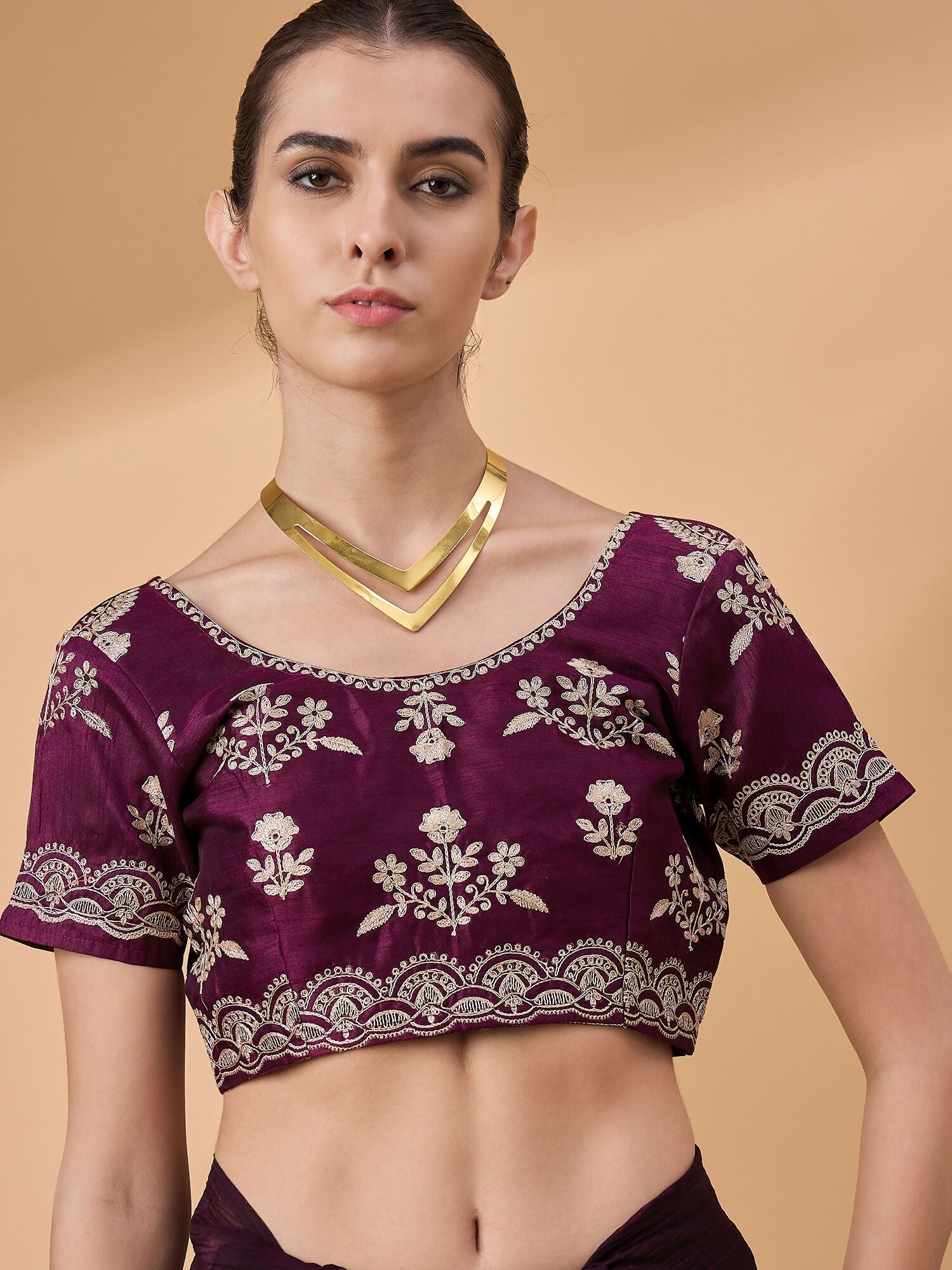 Purple Silk Embroidered Saree with Unstitched Blouse Piece - Satya | Grocsy
