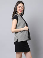 Even Apparels Grey Pure Wool Open Front Women's Waistcoat | Grocsy