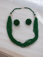 Inhanns Bloom Handmade Beaded Necklace With Earrings - 12 Layers - Darkgreen Necklace Set | Grocsy