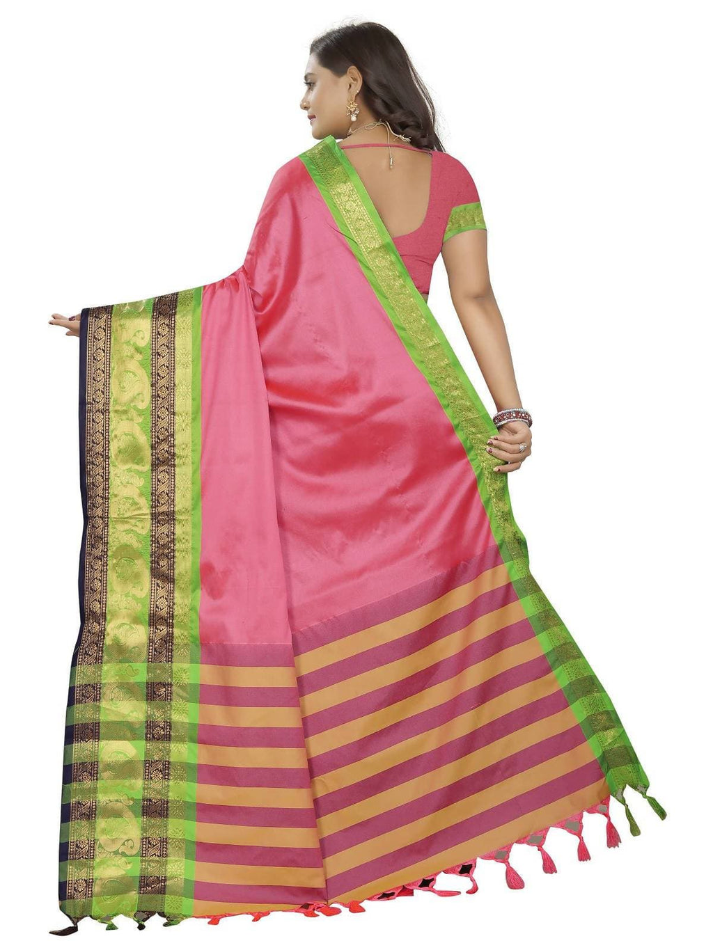 Vamika Banarasi Silk Pink Weaving Saree | Grocsy