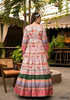 Wedding Designer Multi Soft Dola Silk Anarkali suit with Dupatta - Sanj | Grocsy
