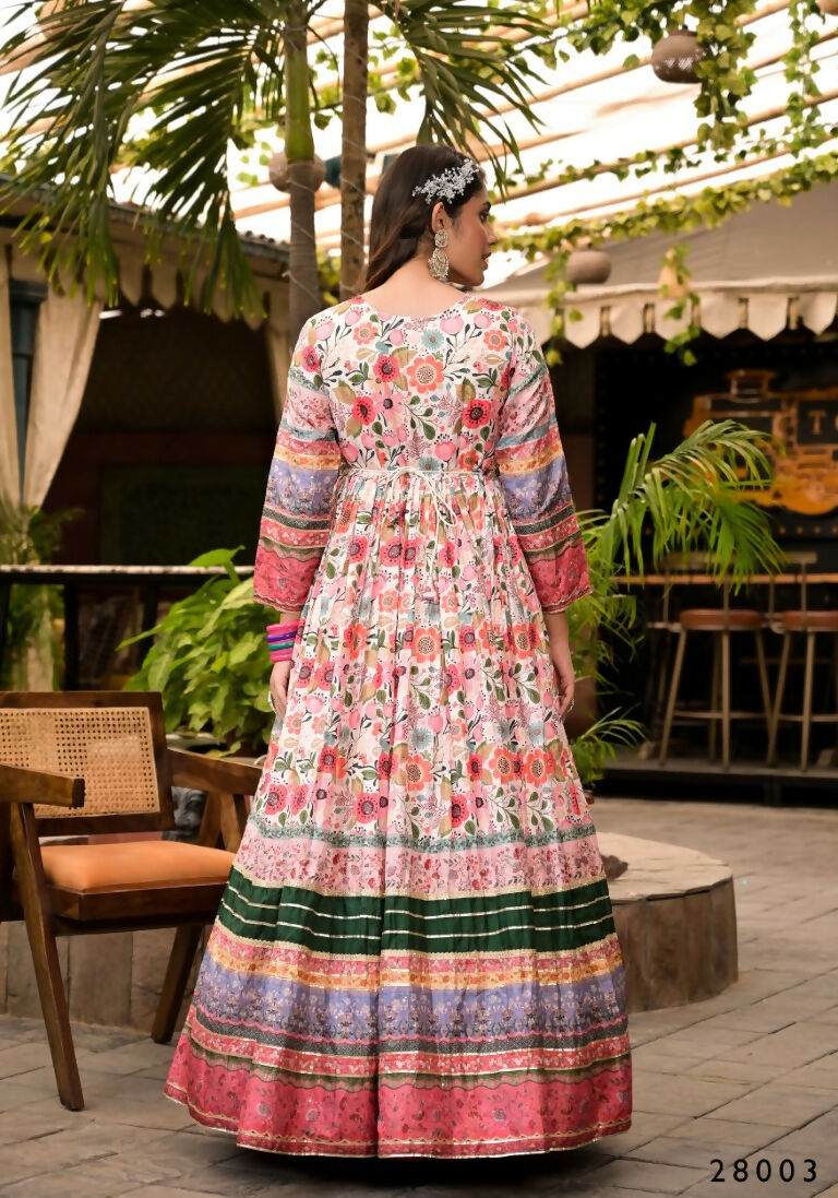 Wedding Designer Multi Soft Dola Silk Anarkali suit with Dupatta - Sanj | Grocsy