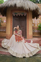 AI Fashion Beige Viscose Rayon Designer Navratri Lehenga Choli Collection | Grocsy