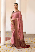 Joban Fashion Nude Pink Crepe Chiffon Pure Handloom Banarasi Silk Saree | Grocsy