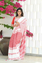 Beatitude White Cotton Tangail Handloom Saree | Grocsy
