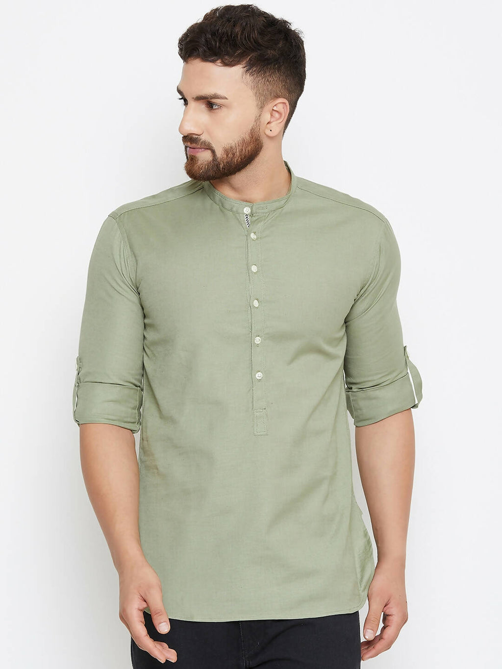 Even Apparels Green Color Men's Pure Cotton Kurta With Band Collar | Grocsy