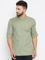 Even Apparels Green Color Men's Pure Cotton Kurta With Band Collar | Grocsy