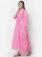 Myshka Pink Color Cotton Blend Printed Anarkali Kurta With Dupatta | Grocsy