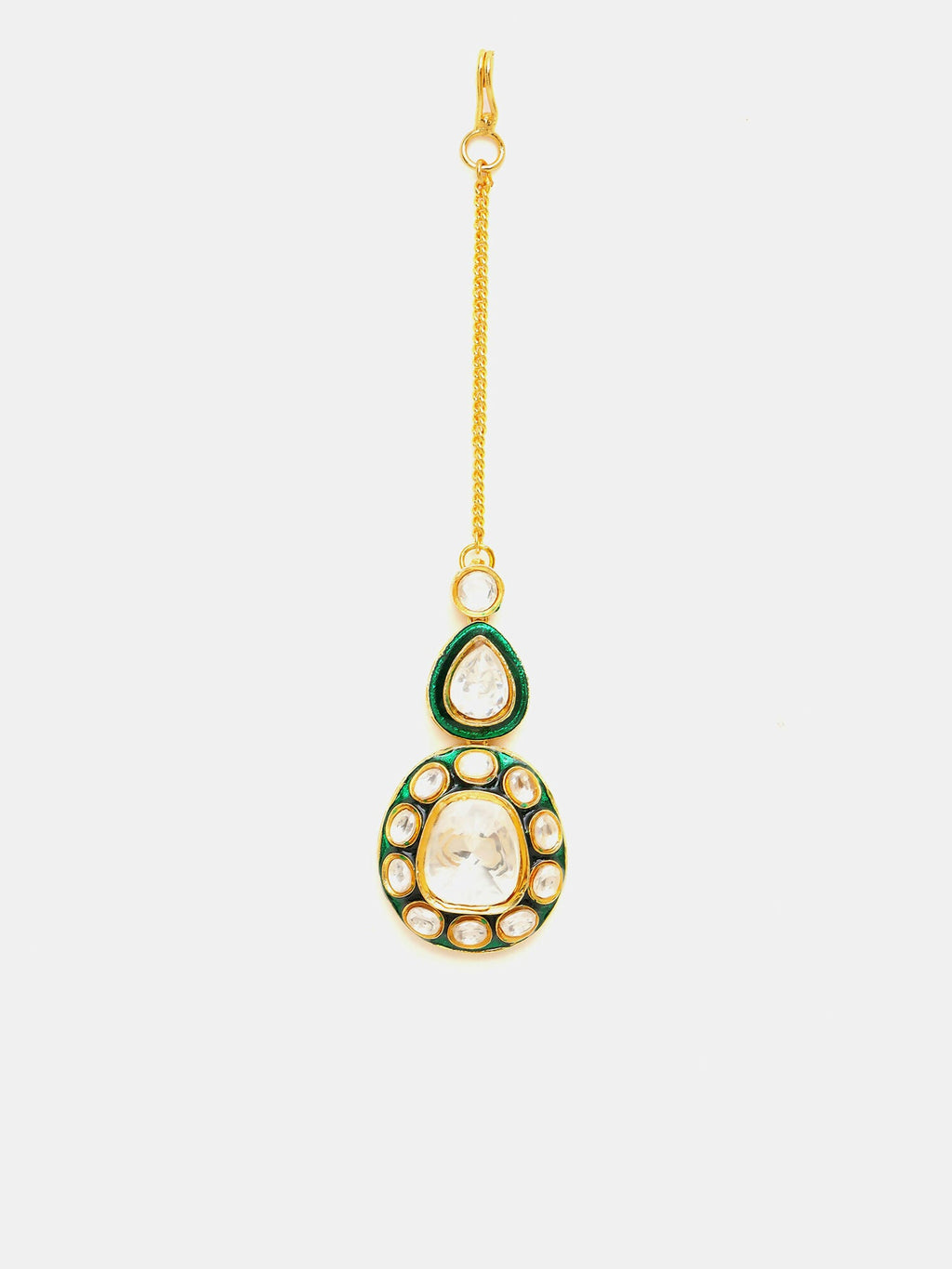 Ruby Raang Gold Polished White Kundan Maang Tikka | Grocsy