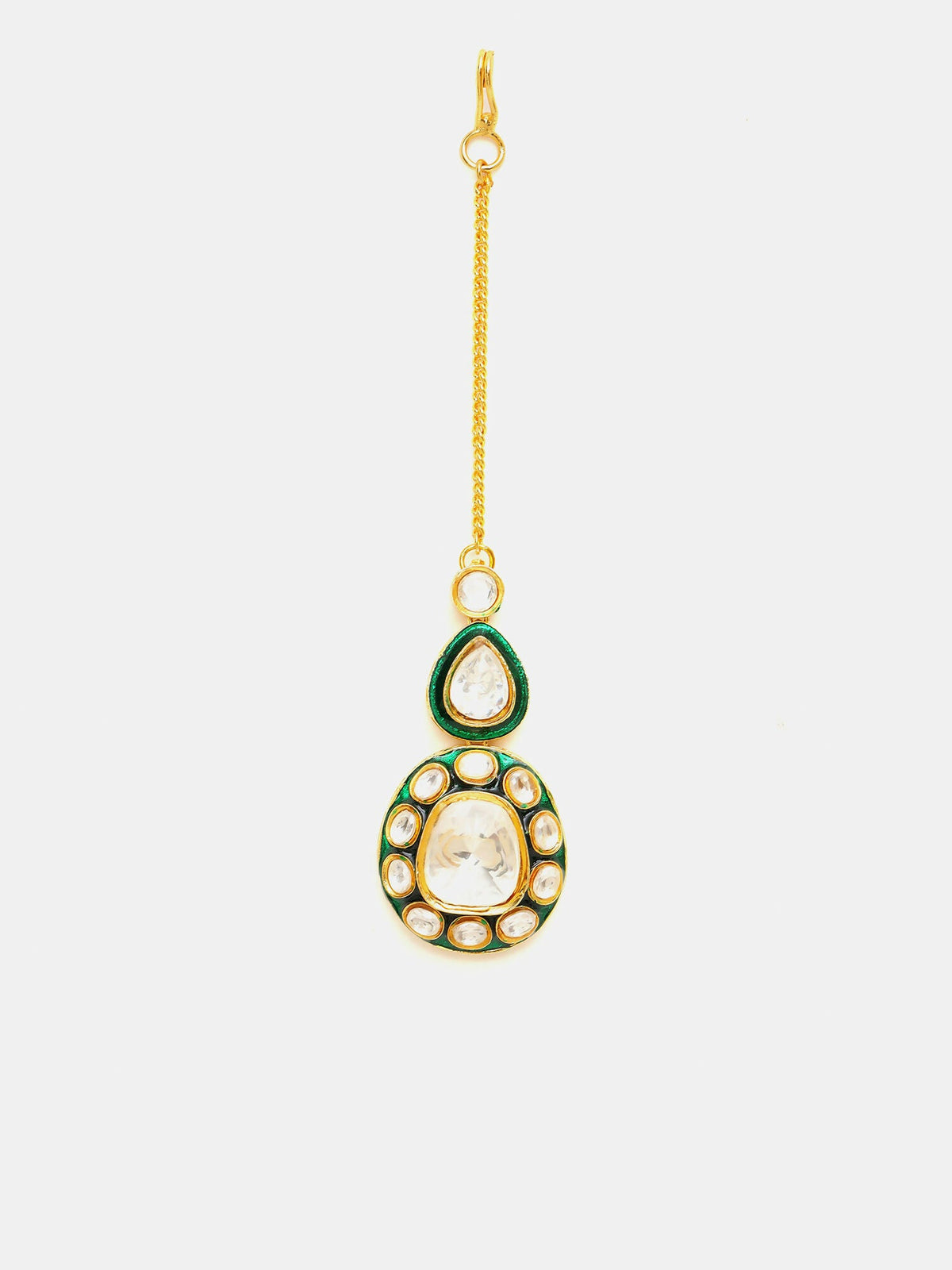Ruby Raang Gold Polished White Kundan Maang Tikka | Grocsy