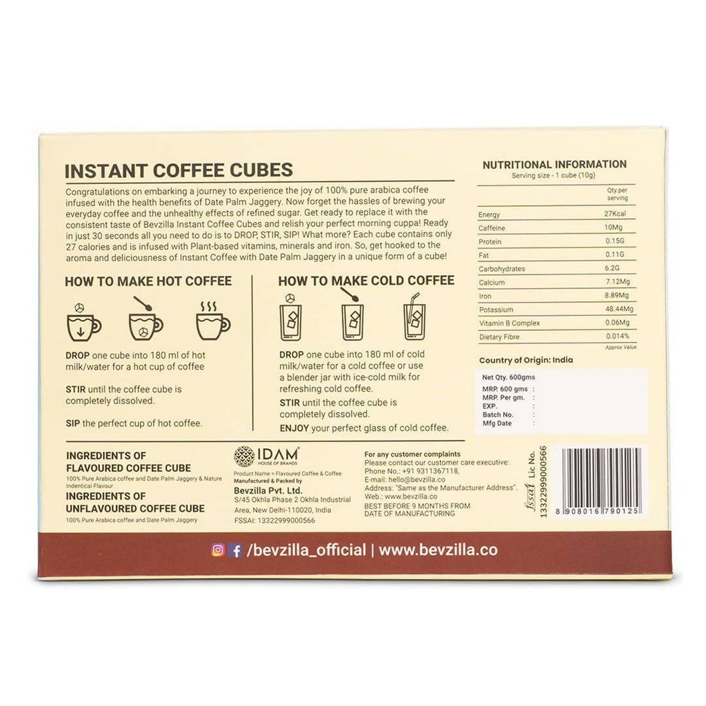 Bevzilla Instant Coffee Cubes Pack with Organic Date Palm Jaggery | Grocsy