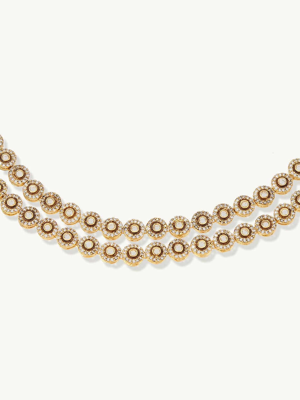 Nuyug 22K Gold-Plated Zircon Studded Enamel Embellished Dual Layered Necklace Set | Grocsy