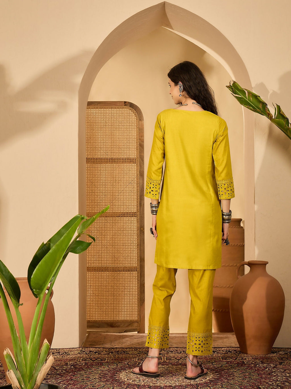 Joban Fashion Embroidery Mustard Pure Cotton Cord Set | Grocsy