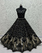 Jyoti Fashion Women's Black Bridal Net Fancy Foil & Sequins with Multi Thread Embroidered Wedding Lehenga Choli | Grocsy