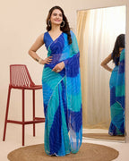 Blue Georgette Designer Printed Ready To Wear Saree - Ibiza | Grocsy