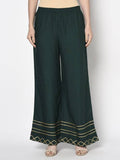 Aniyah Rayon Bottle Green Color Flared Slip-On Palazzo (AN-206K) | Grocsy
