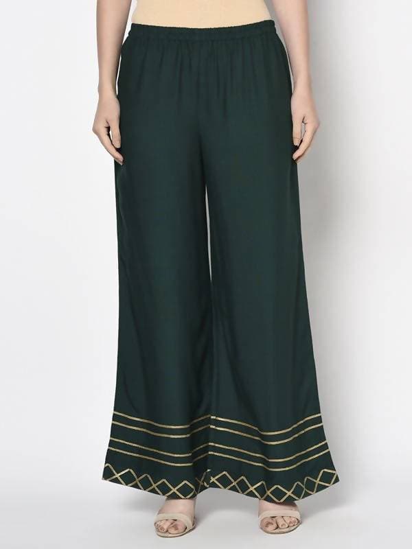 Aniyah Rayon Bottle Green Color Flared Slip-On Palazzo (AN-206K) | Grocsy