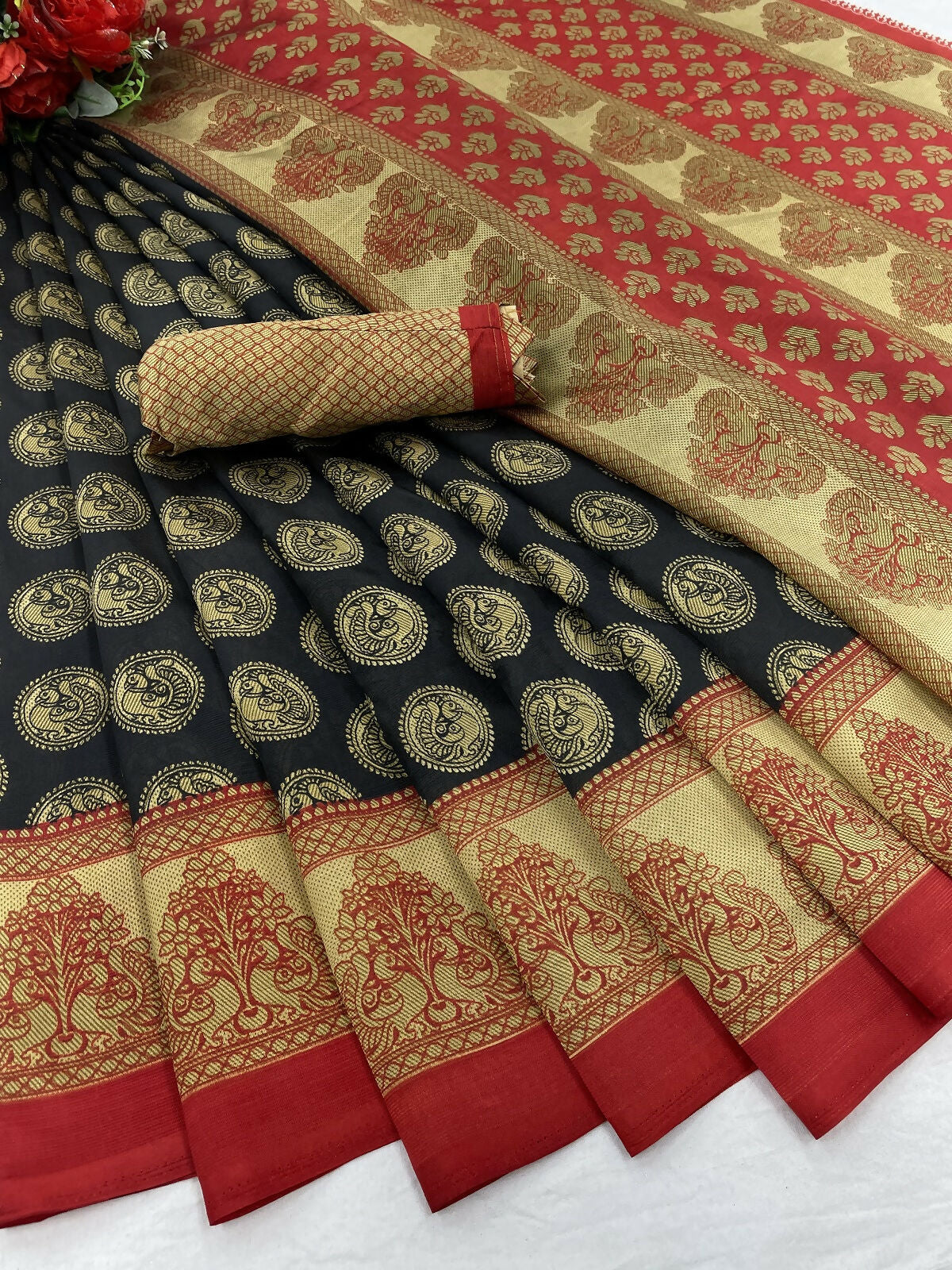 Vamika black Printed Art Silk Saree | Grocsy
