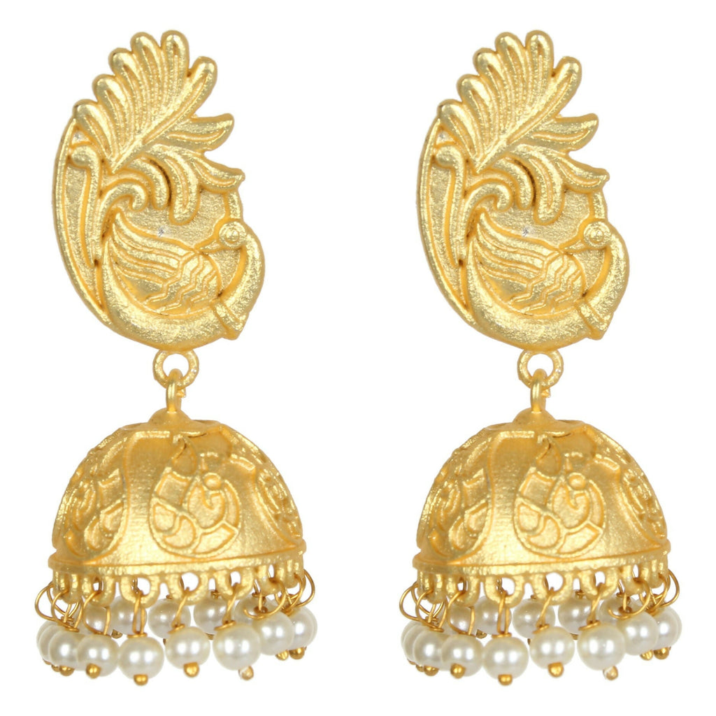 Joban Fashion Women Matte Gold Brass Jhumka | Grocsy