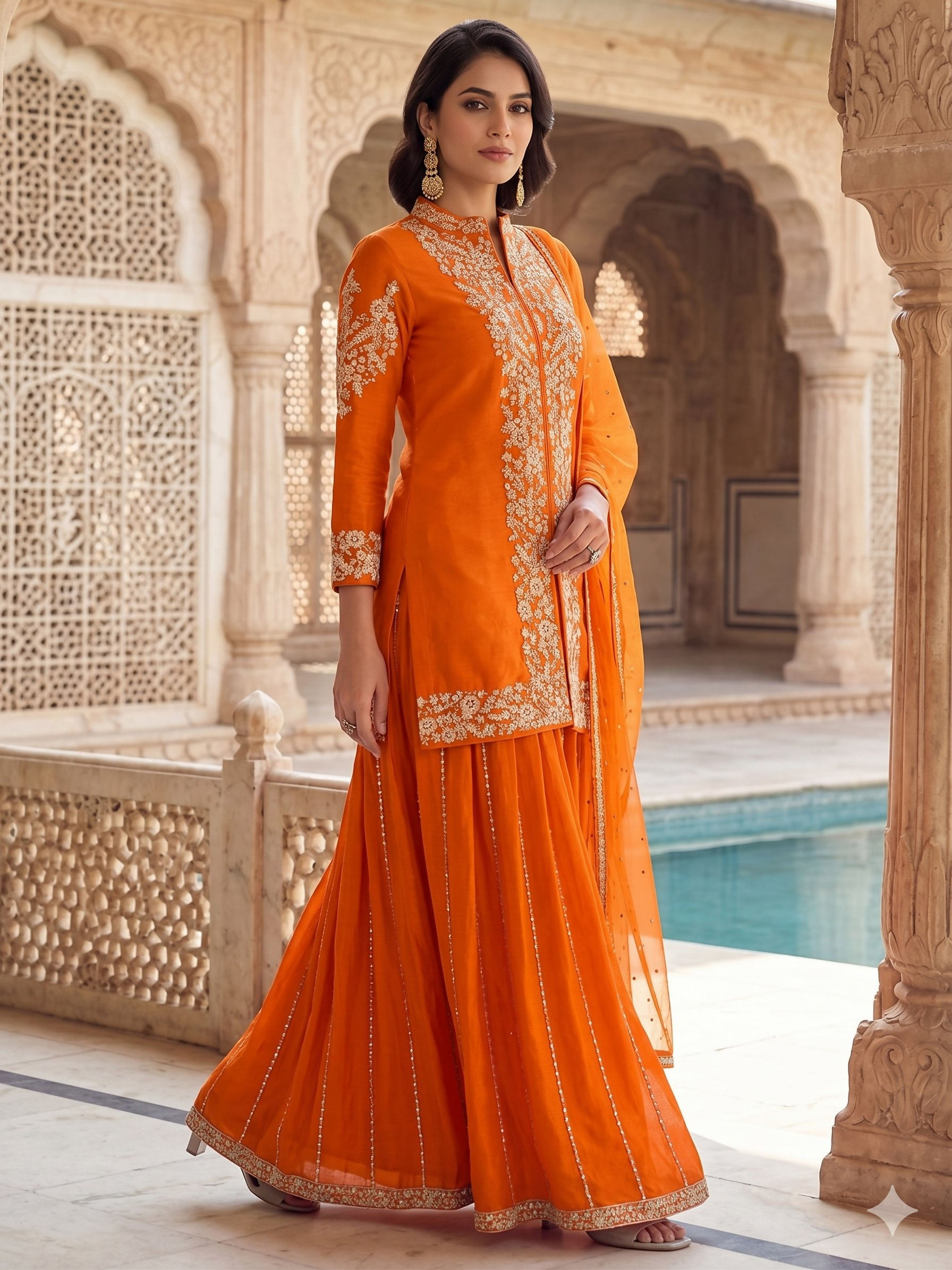 Teeya Creation Womens New Trendy Silk With Heavy Embroiedery With Sequence Work Orange Kurta Set | Grocsy