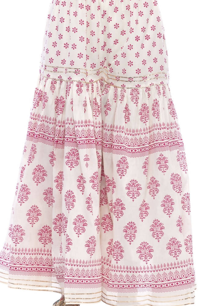 Mominos Fashion Cotton Block Print With Lace Work Off White Maroon Color Prints Palazzo | Grocsy