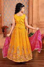 Kids Functional Designer Mustard Chinon Fab Lehenga choli - Aaradhna | Grocsy