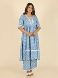 Aramya Blue Rayon Ikat Anarkali Kurta for Women | Grocsy