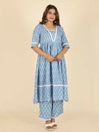 Aramya Blue Rayon Ikat Anarkali Kurta for Women | Grocsy