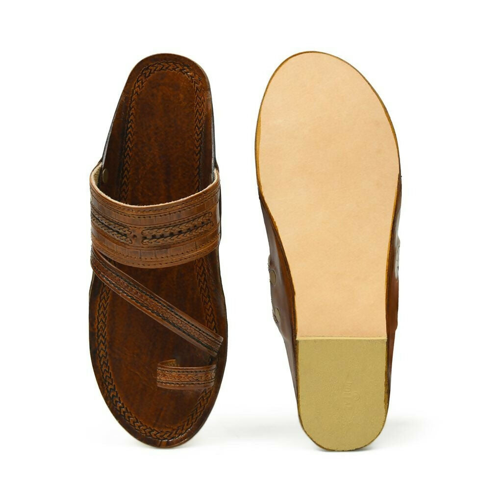 Stepsoft Men Brown Kolhapuri Leather Slippers – Ideal For Wedding & Ethnic Looks | Grocsy