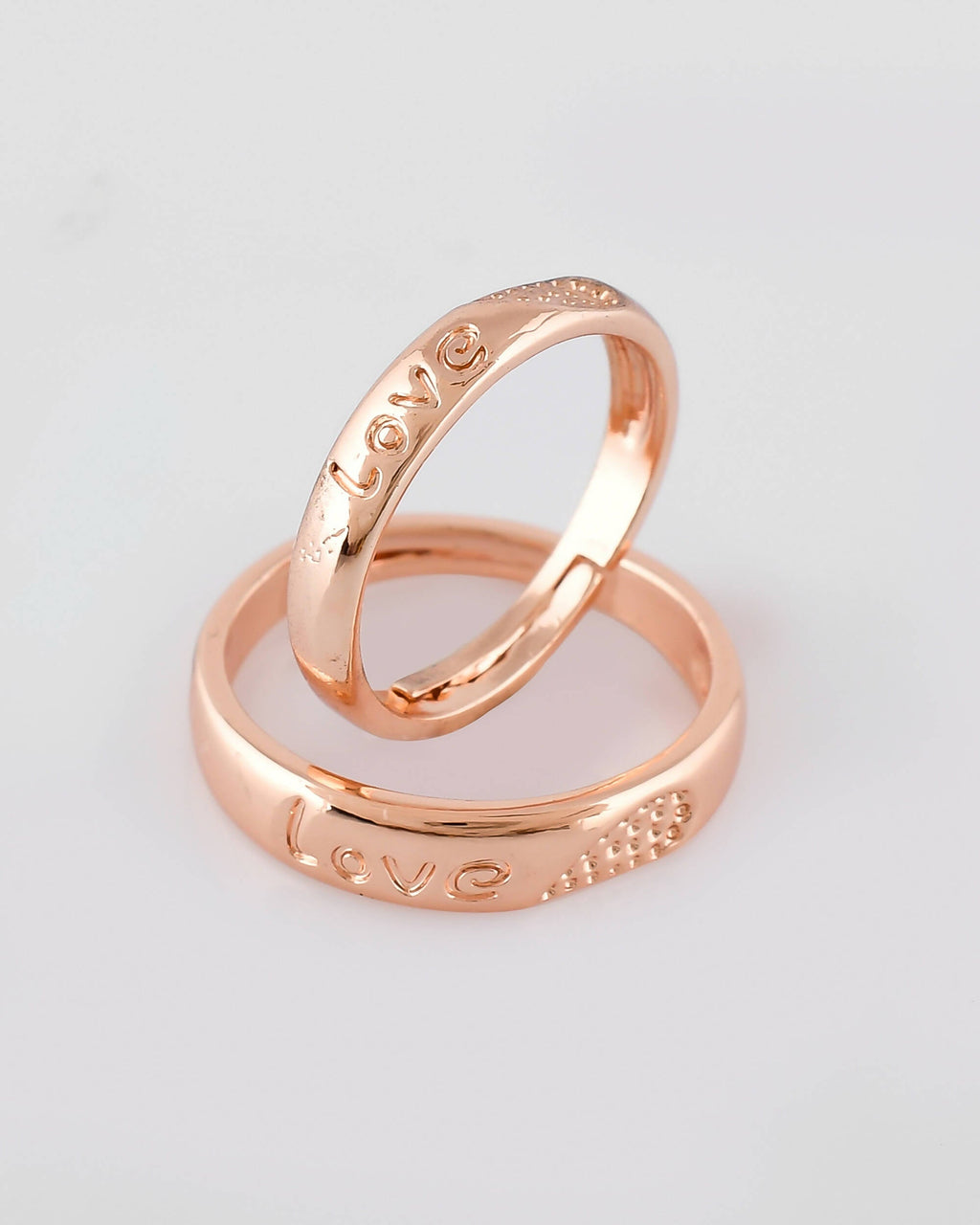 VOJ Stainless Steel Cubic Zirconia Gold-Polished Adjustable Couple Ring Set | Grocsy