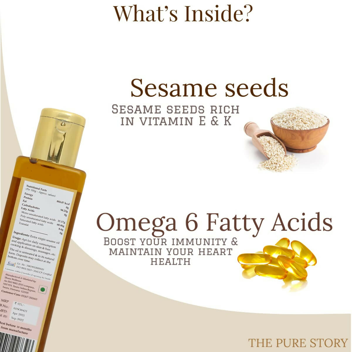 The Pure Story Natural Cold Pressed Oil for Hair & Skin with Seasame | Grocsy