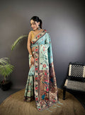 Joban Fashion Turquoise Blue Paithani Soft Silk Meenakari Saree | Grocsy