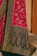 Joban Fashion Hot Pink Crepe Chiffon Pure Handloom Banarasi Silk Saree | Grocsy