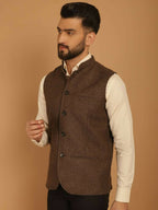 Even Apparels Pure Wool Nehru Jacket - Brown | Grocsy