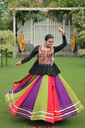 Teeya Creation Multi Colour Reyon Silk Gamathi Work Navratri lehenga Choli | Grocsy