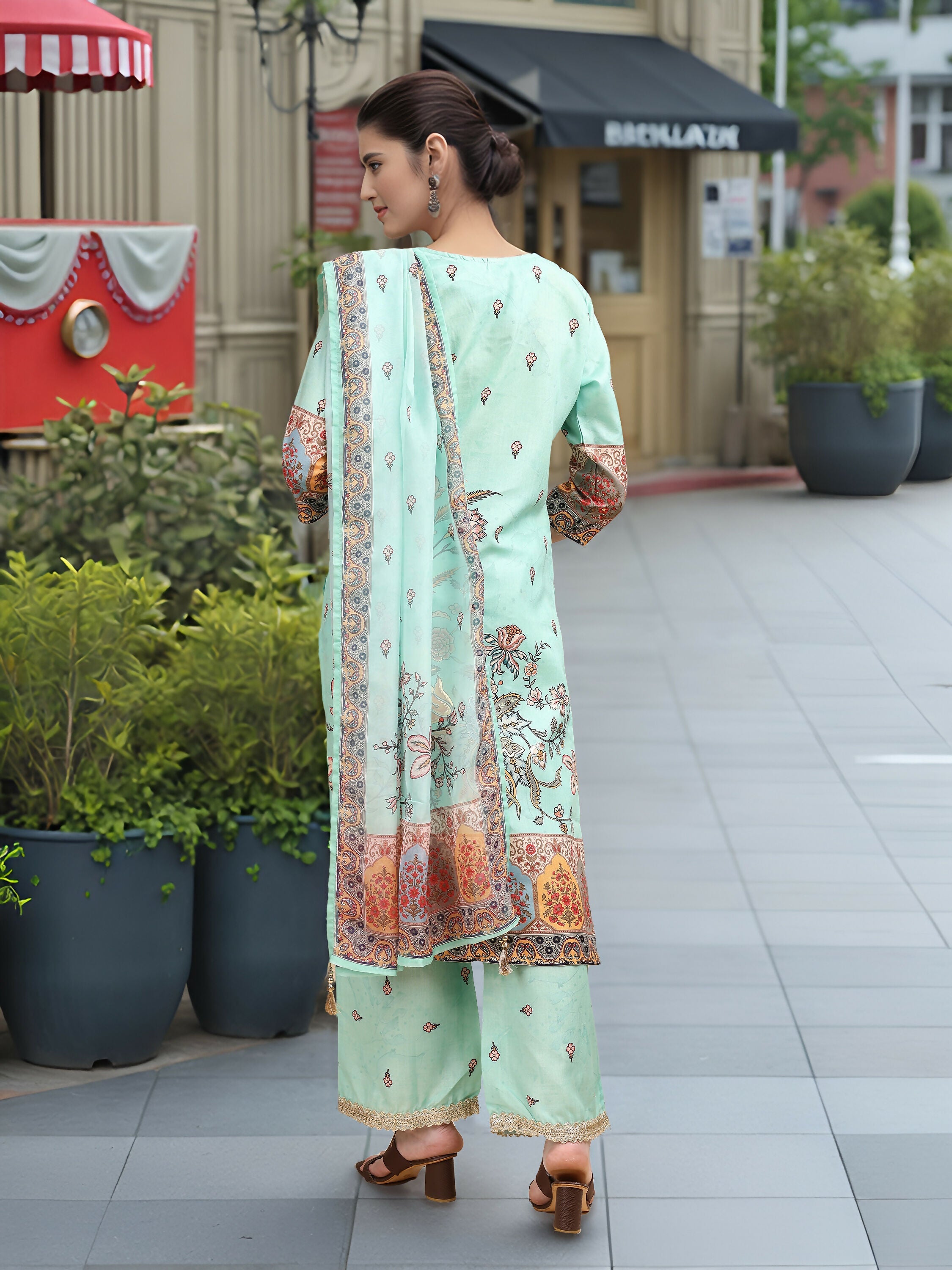 Joban Fashion Sky Blue Positive Digital Print With Position Foil Kurta Set | Grocsy