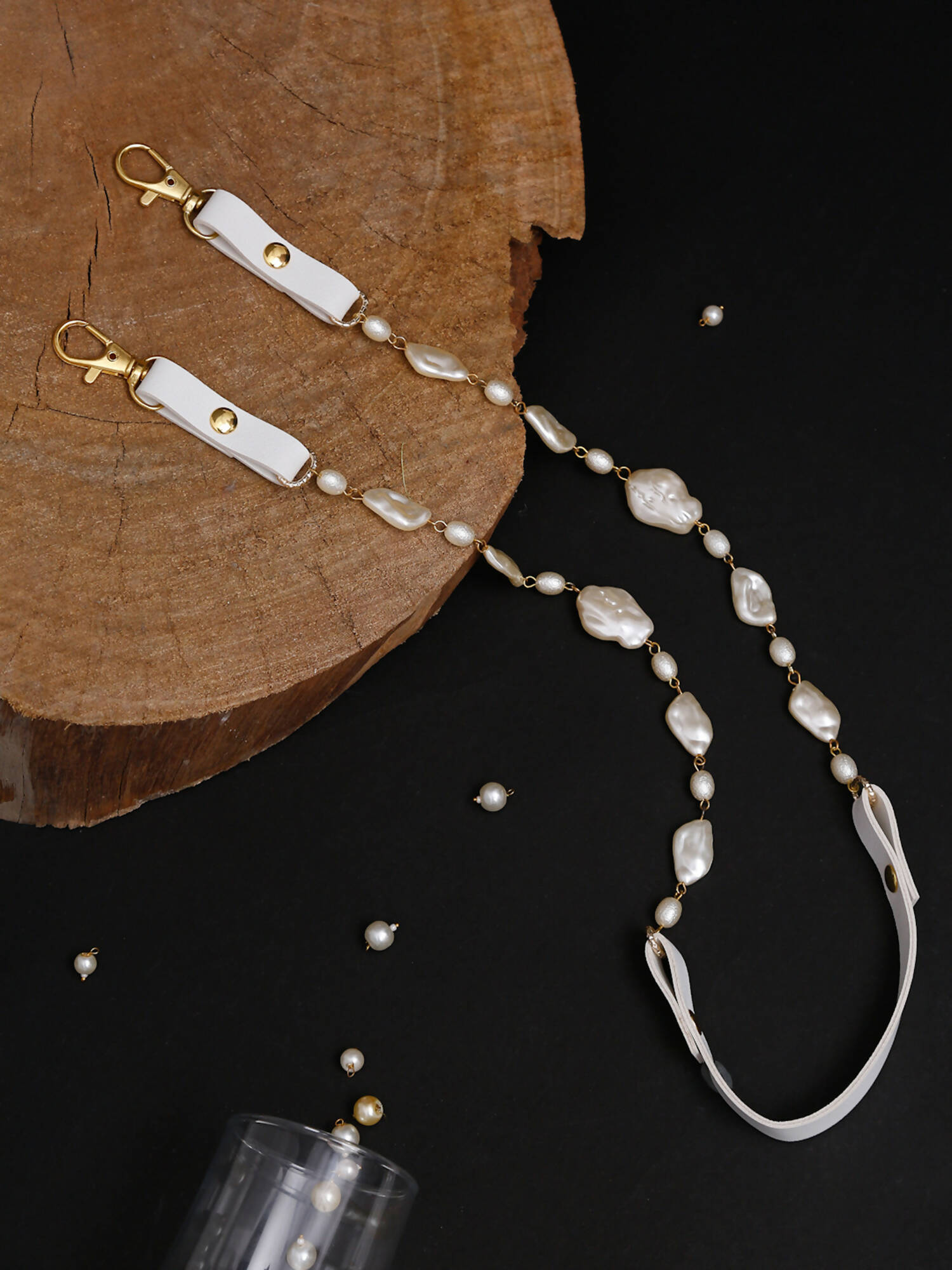 Women's White Mother Of Pearl Mask Chain - Ruby Raang | Grocsy