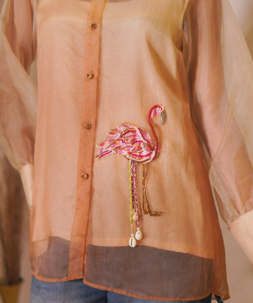 Timaraa Flamingo Whisper Ombre Organza Shirt | Grocsy