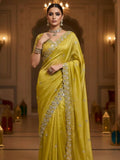 Joban Fashion Yellow Fandy Satin Silk Party Wear Sarees | Grocsy