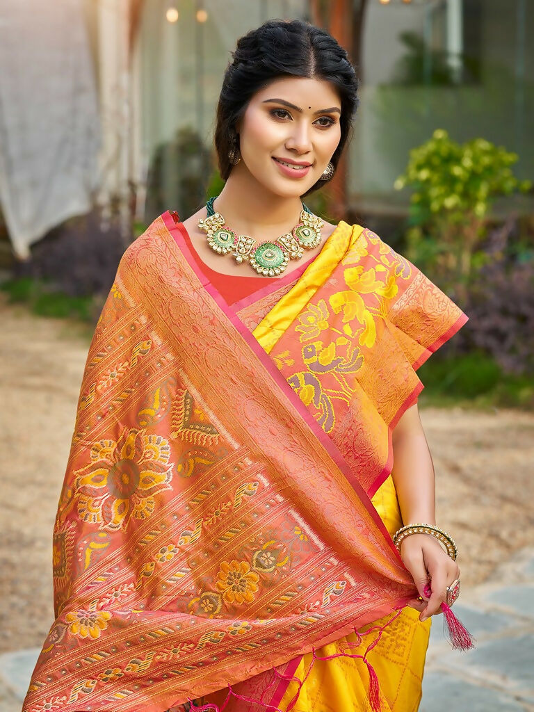 Shree Shyam Fashion Yellow Soft Silk Saree | Grocsy