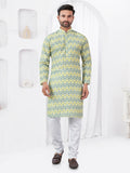 Joban Fashion Men's Rayon Cotton YELLOW Printed Kurta Pyjama set | Grocsy