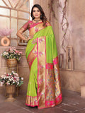 Joban Fashion Paithani Light Green Woven Soft Silk Saree | Grocsy