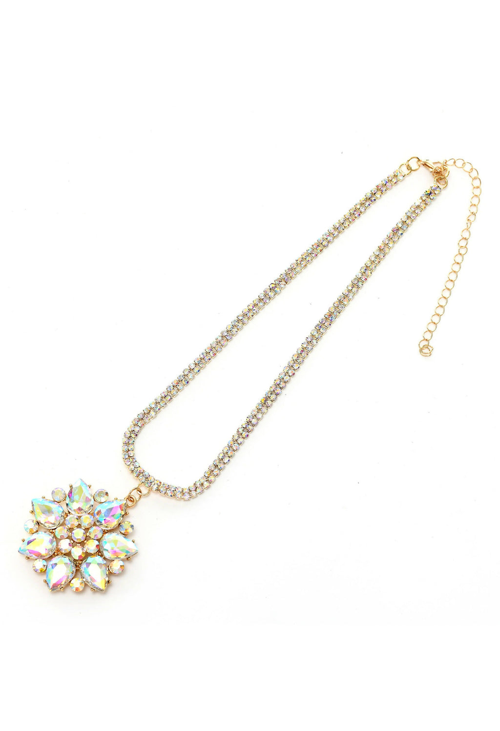 Mominos Fashion Johar Kamal Statement Gold-Polished Finish AD Stone Long Necklace For Women (White) | Grocsy