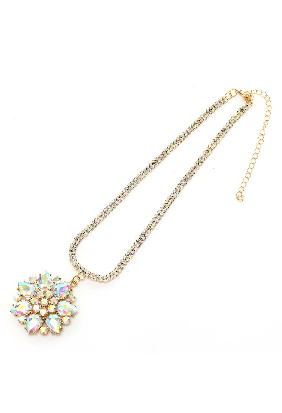Mominos Fashion Johar Kamal Statement Gold-Polished Finish AD Stone Long Necklace For Women (White) | Grocsy